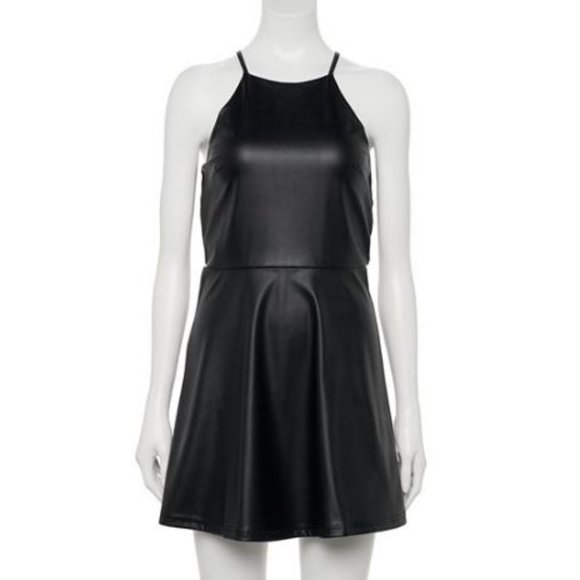 Almost Famous Dresses & Skirts - Juniors' Almost Famous Faux-Leather Skater Dress